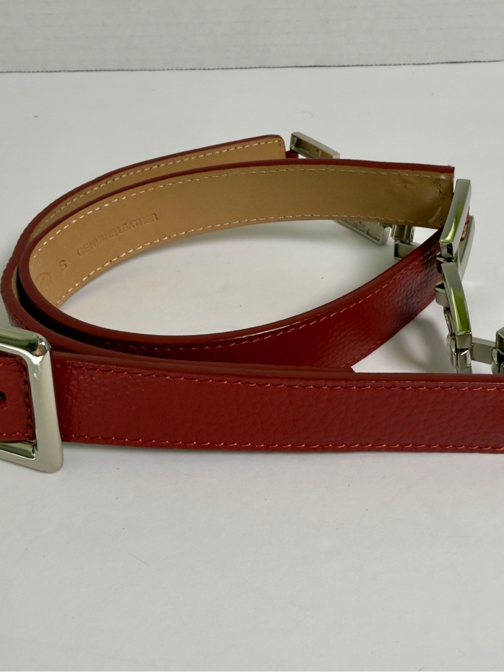 Talbots Women’s Genuine Leather Red Dress Belt with Silver Buckle